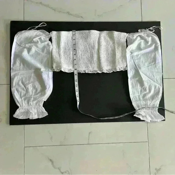 And Now This Womens Solid White Smocked Crop Top Off The Shoulder Size Medium - Picture 7 of 13